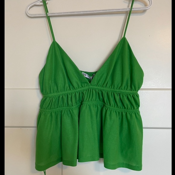 Zara Green Flare V Neck Tank Blouse - Picture 2 of 5